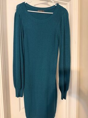 Teal Ribbed Long Sleeve Sweater Dress